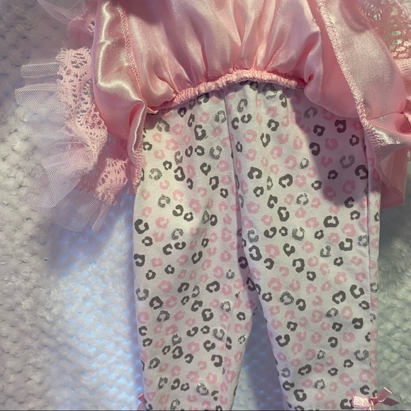 NWT Little Girls Matching Set, Onsie, Leggings, Tutu, Glitter Pink Leopard Spots - Picture 12 of 16